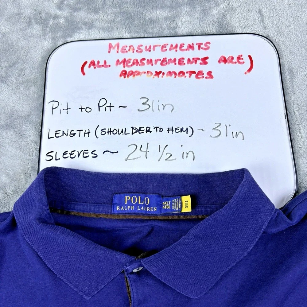 POLO Ralph Lauren Polo Shirt Men‎ 4XLT Big Tall Blue Long Sleeve Cotton Preppy